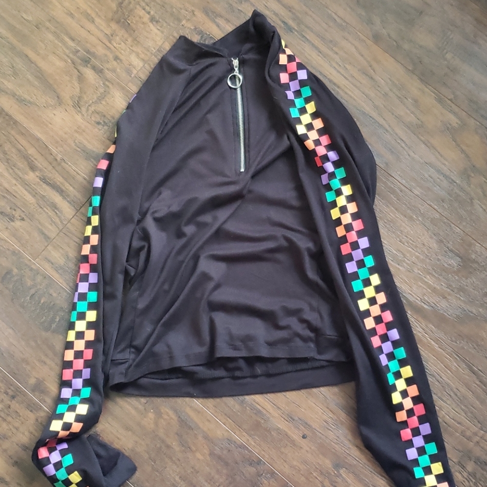 Womens rainbow checkered zip up